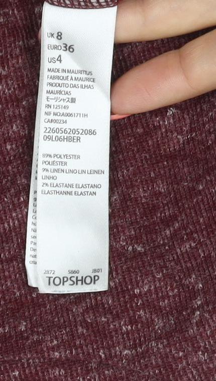 Topshop Women's Red UK 8 Basic Jersey 3/4 Sleeve Zip Back T-Shirt