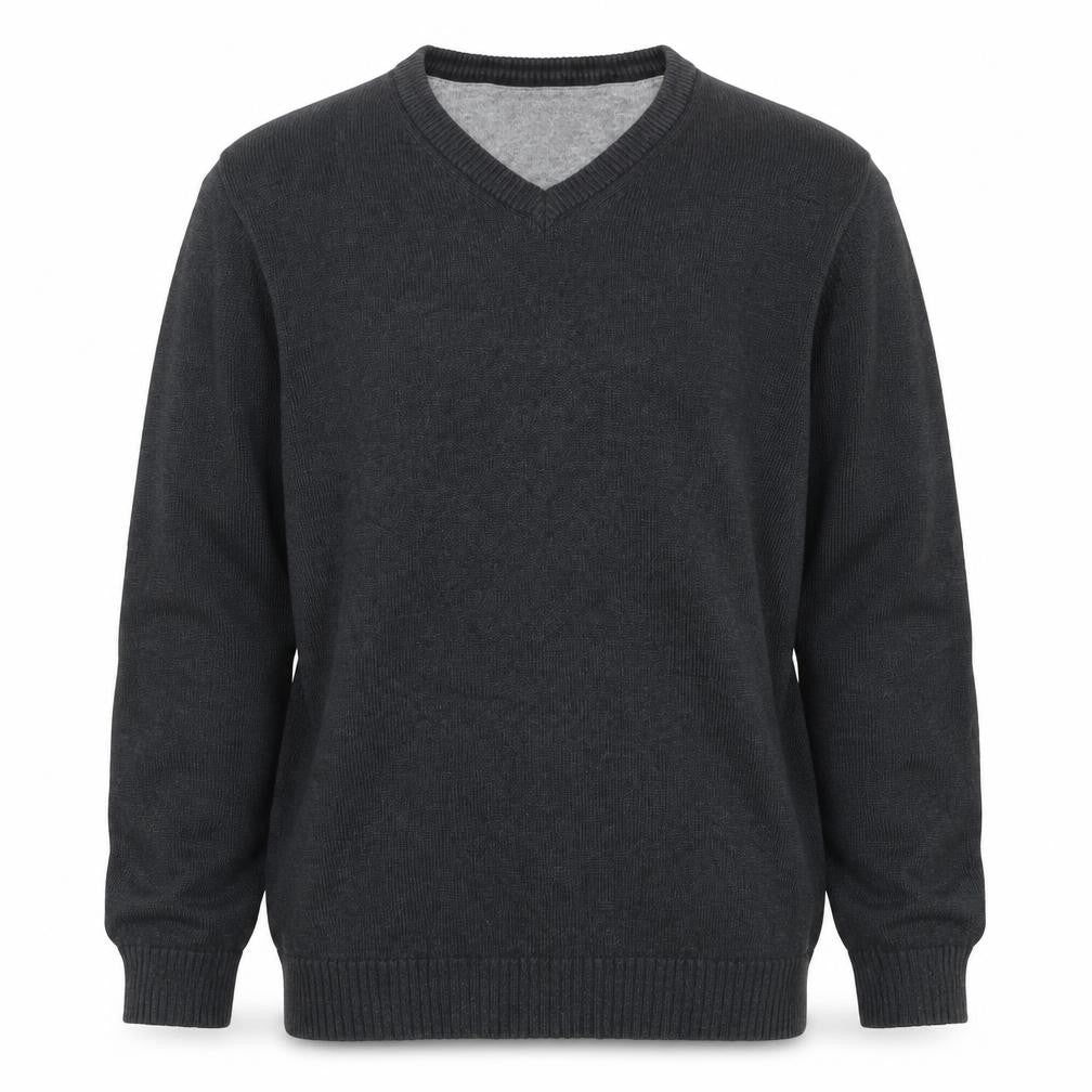 Front view of Maine New England Men Grey M V-Neck Cotton Knit jumper