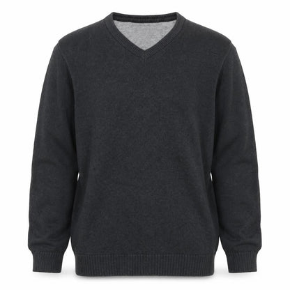 Front view of Maine New England Men Grey M V-Neck Cotton Knit jumper