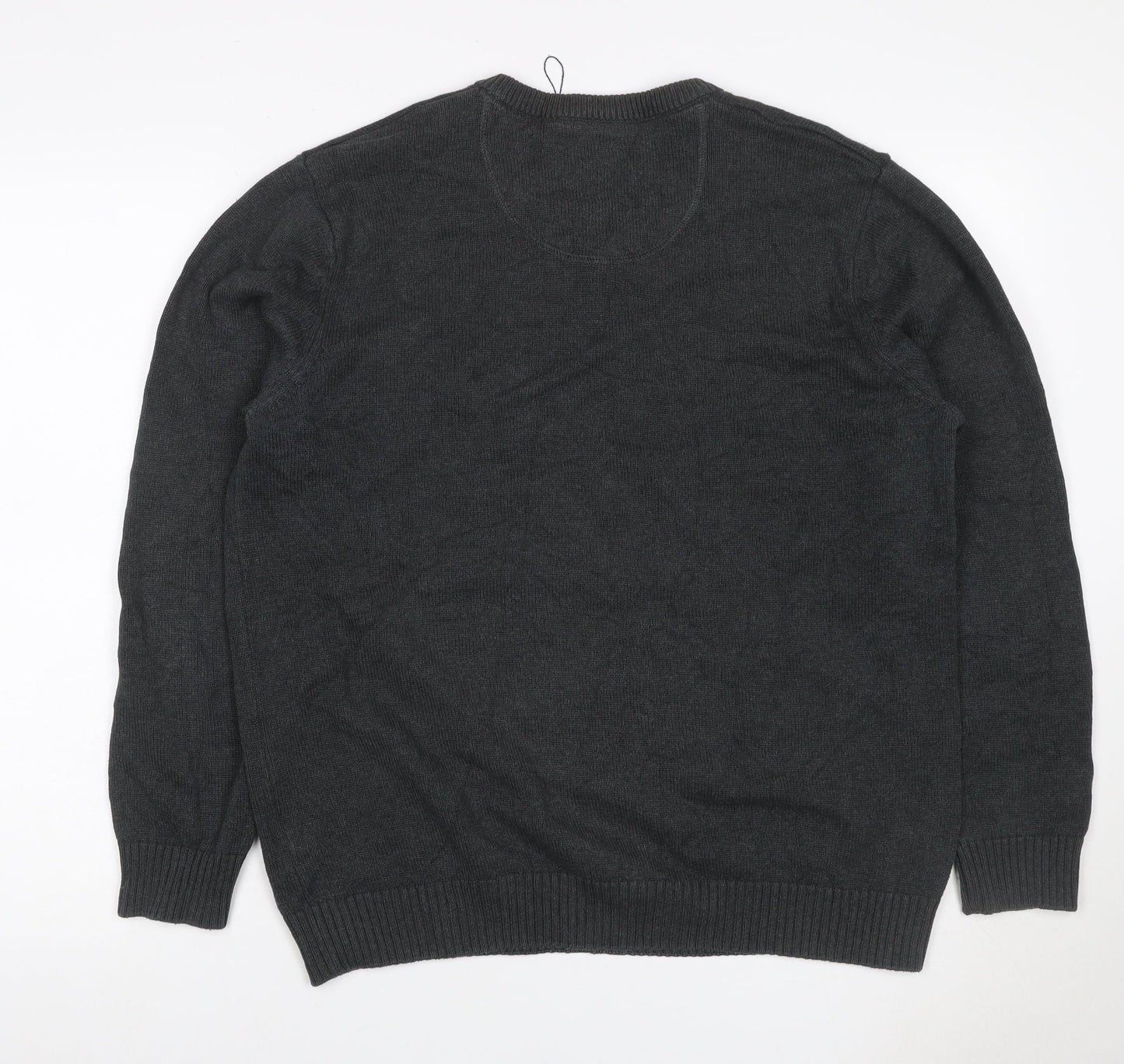 Maine New England Men Grey M V-Neck Cotton Knit Pullover Jumper