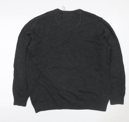 Maine New England Men Grey M V-Neck Cotton Knit Pullover Jumper