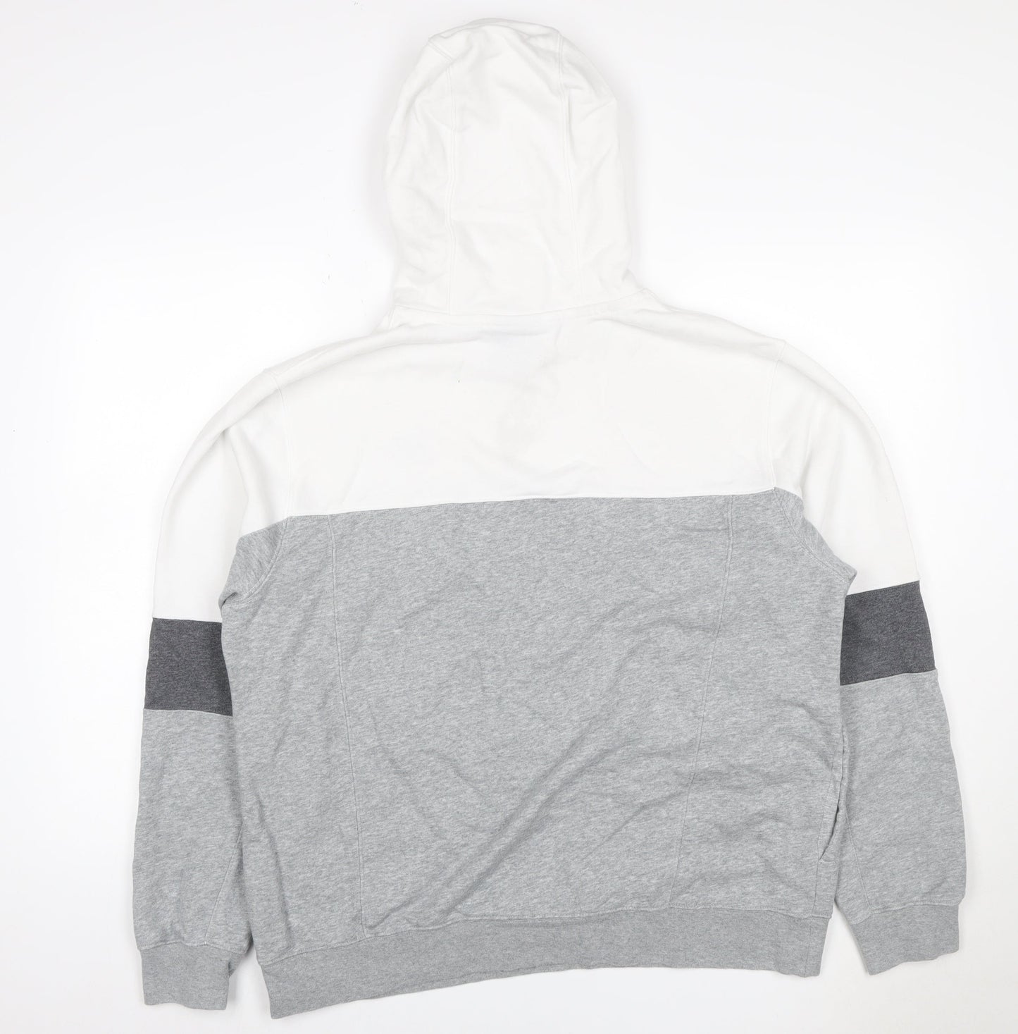 Nike Men's Grey White Colour Block Pullover Hoodie L Logo Pockets