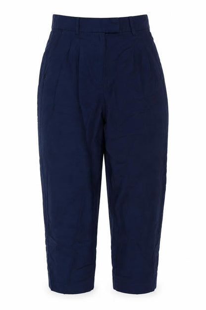 H&M Women’s Navy Blue UK 8 Linen Blend Cropped Straight Trousers