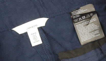 H&M Women’s Navy Blue UK 8 Linen Blend Cropped Straight Trousers