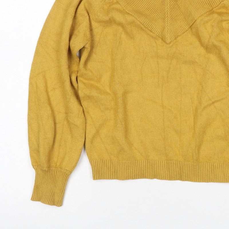 Jacqueline de Yong Women Yellow S V-Neck Balloon Sleeve Knit Jumper