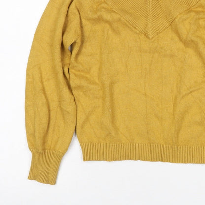 Jacqueline de Yong Women Yellow S V-Neck Balloon Sleeve Knit Jumper