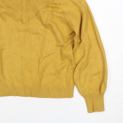 Jacqueline de Yong Women Yellow S V-Neck Balloon Sleeve Knit Jumper