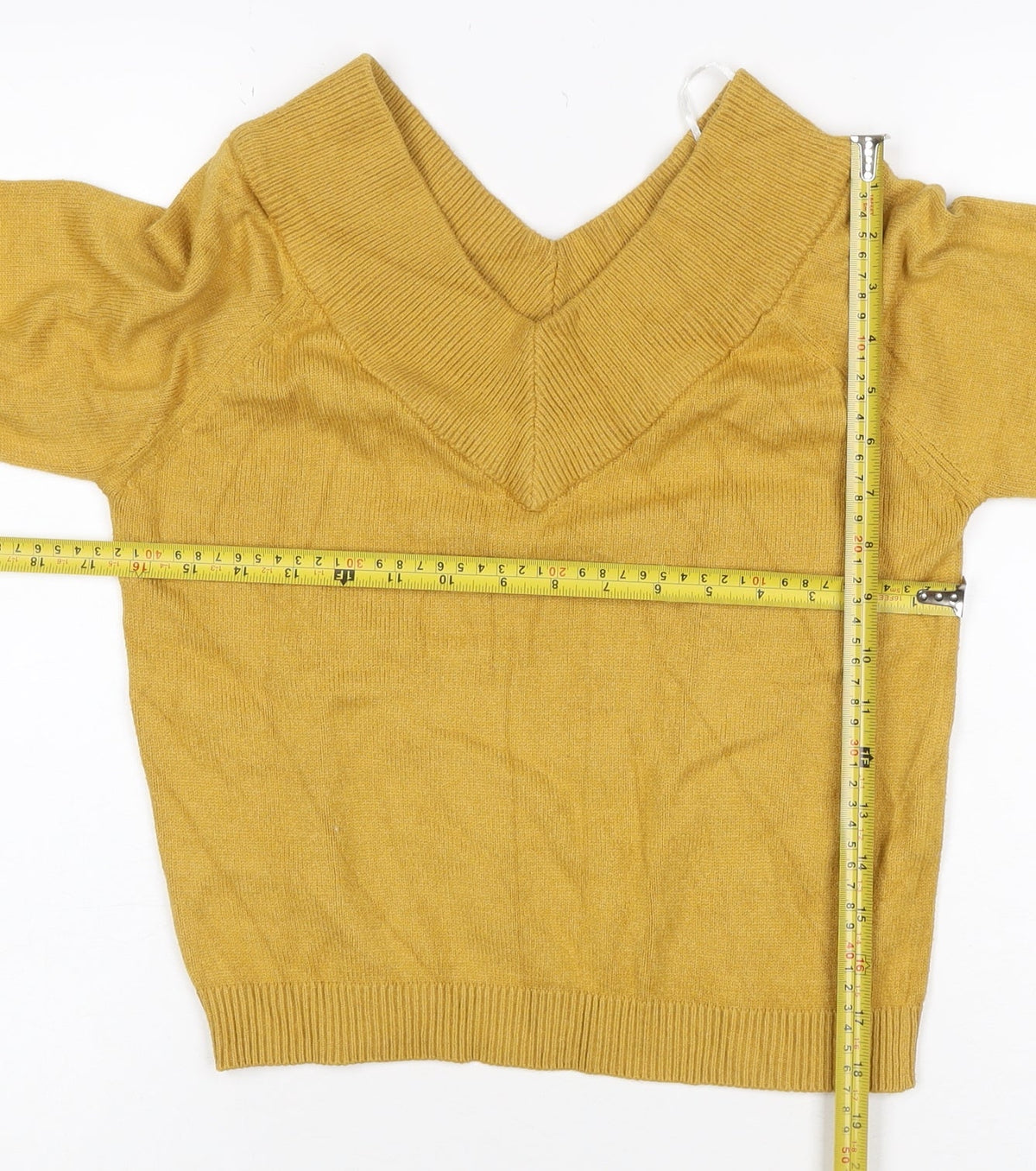Jacqueline de Yong Women Yellow S V-Neck Balloon Sleeve Knit Jumper
