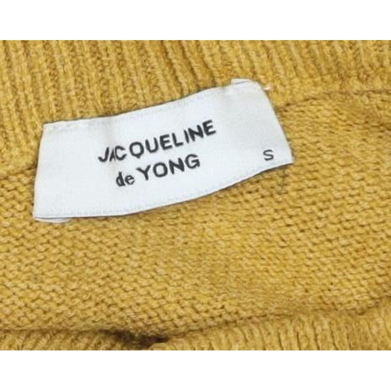 Jacqueline de Yong Women Yellow S V-Neck Balloon Sleeve Knit Jumper