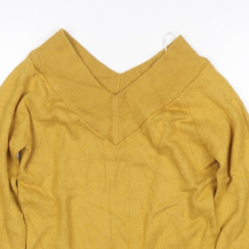 Jacqueline de Yong Women Yellow S V-Neck Balloon Sleeve Knit Jumper