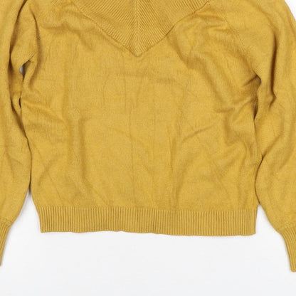 Jacqueline de Yong Women Yellow S V-Neck Balloon Sleeve Knit Jumper