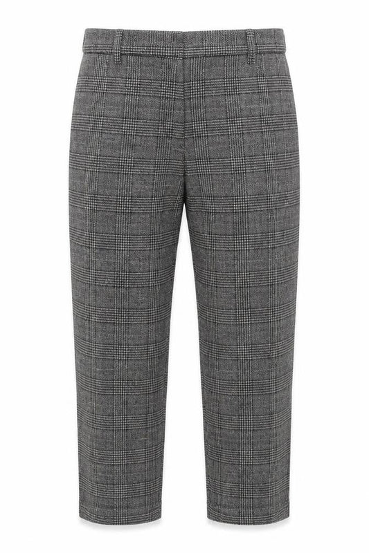 H&M Women Grey Check Tapered Cropped Trousers UK 6 Stretch