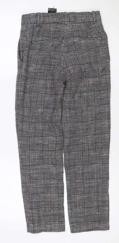H&M Women Grey Check Tapered Cropped Trousers UK 6 Stretch