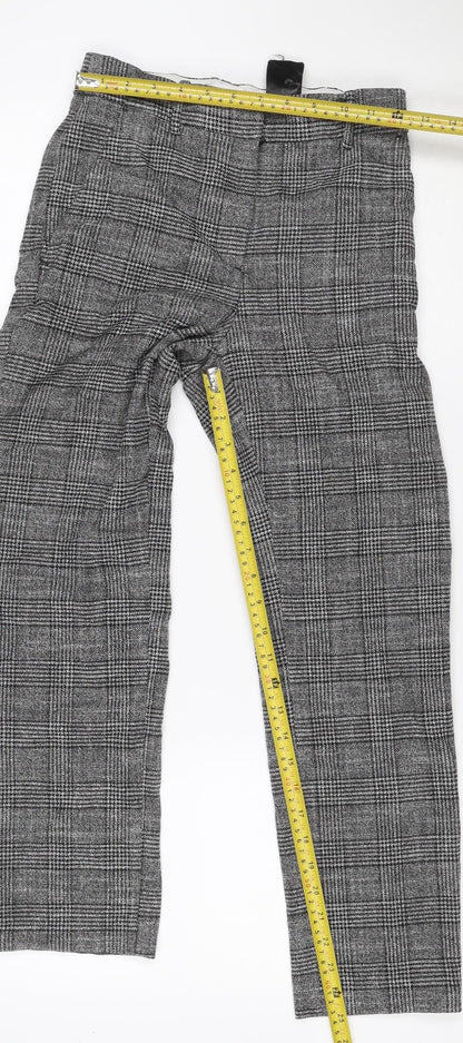 H&M Women Grey Check Tapered Cropped Trousers UK 6 Stretch