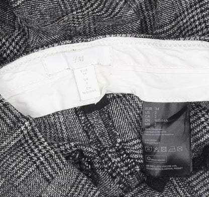 H&M Women Grey Check Tapered Cropped Trousers UK 6 Stretch