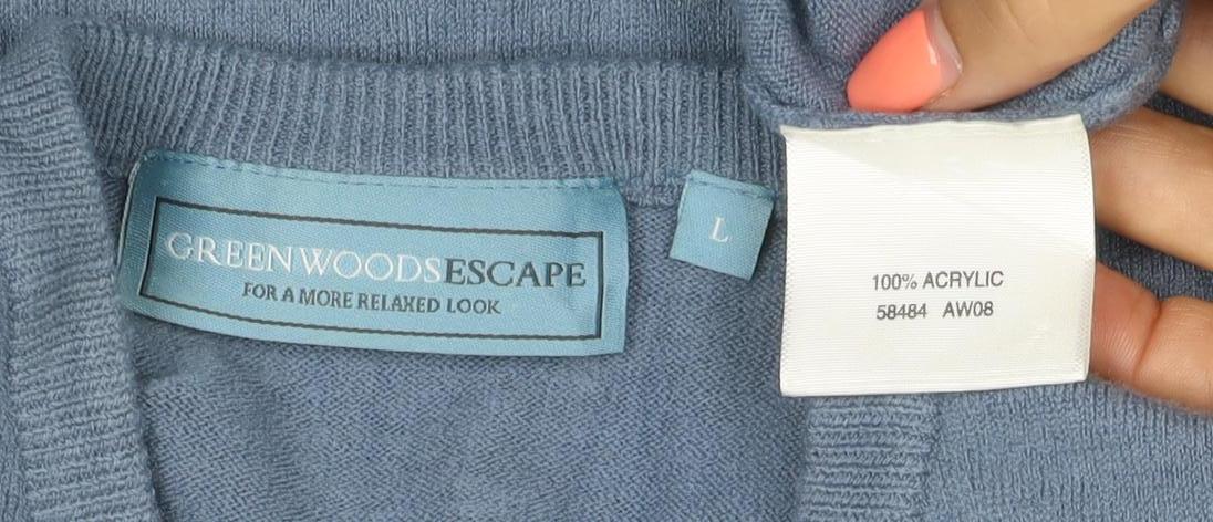 Green Woods Escape Men’s Blue L V-Neck Knit Sleeveless Jumper Vest