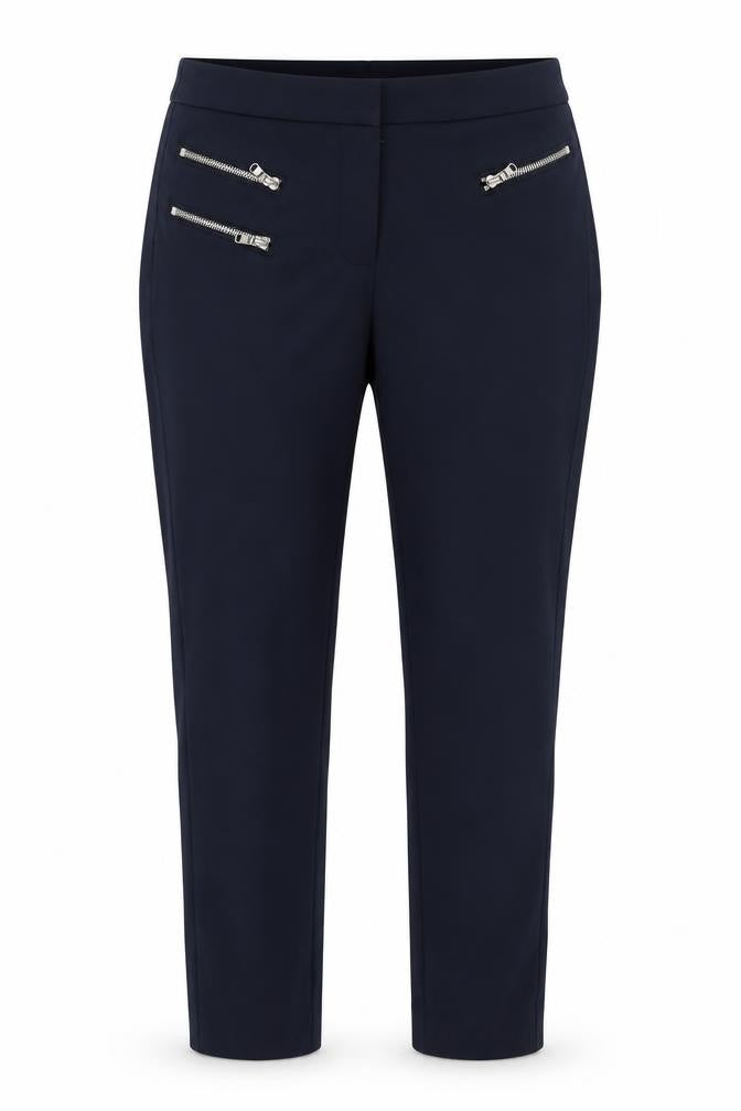 Marks & Spencer Women Black Size 14 Stretch Straight Trousers Zip Pockets