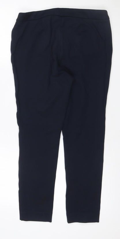 Marks and Spencer Women Black Size 14 Stretch Straight Trousers Zip Pockets