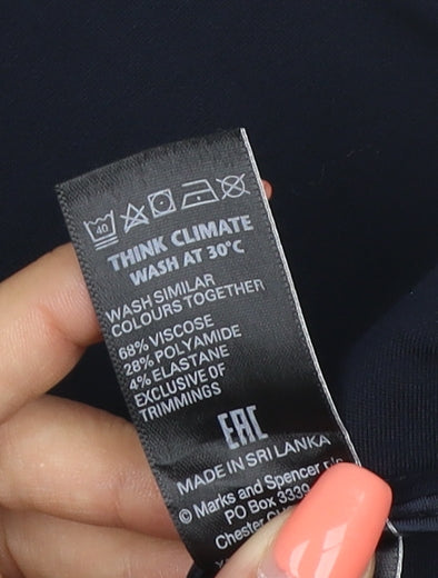 Marks and Spencer Women Black Size 14 Stretch Straight Trousers Zip Pockets