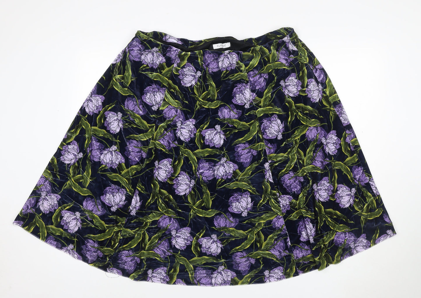 Marks and Spencer Women Blue Floral Velvet A-Line Skirt UK 22