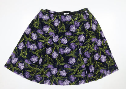 Marks and Spencer Women Blue Floral Velvet A-Line Skirt UK 22