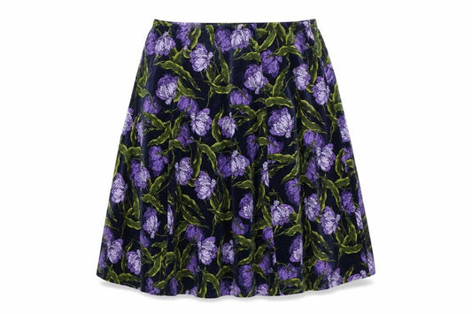 Marks and Spencer Women Blue Floral Velvet A-Line Skirt UK 22