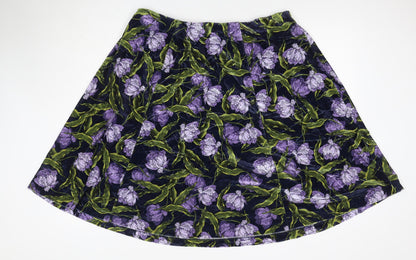 Marks and Spencer Women Blue Floral Velvet A-Line Skirt UK 22