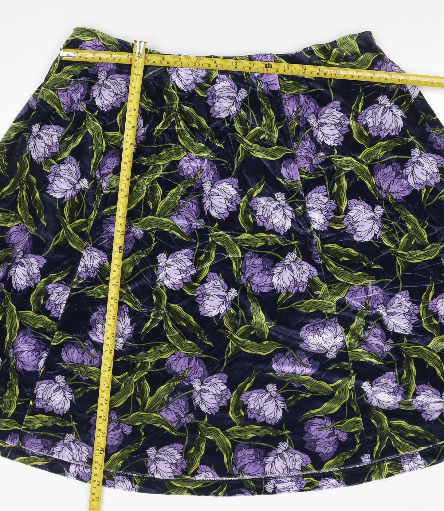Marks and Spencer Women Blue Floral Velvet A-Line Skirt UK 22