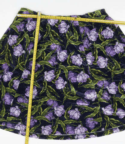 Marks and Spencer Women Blue Floral Velvet A-Line Skirt UK 22