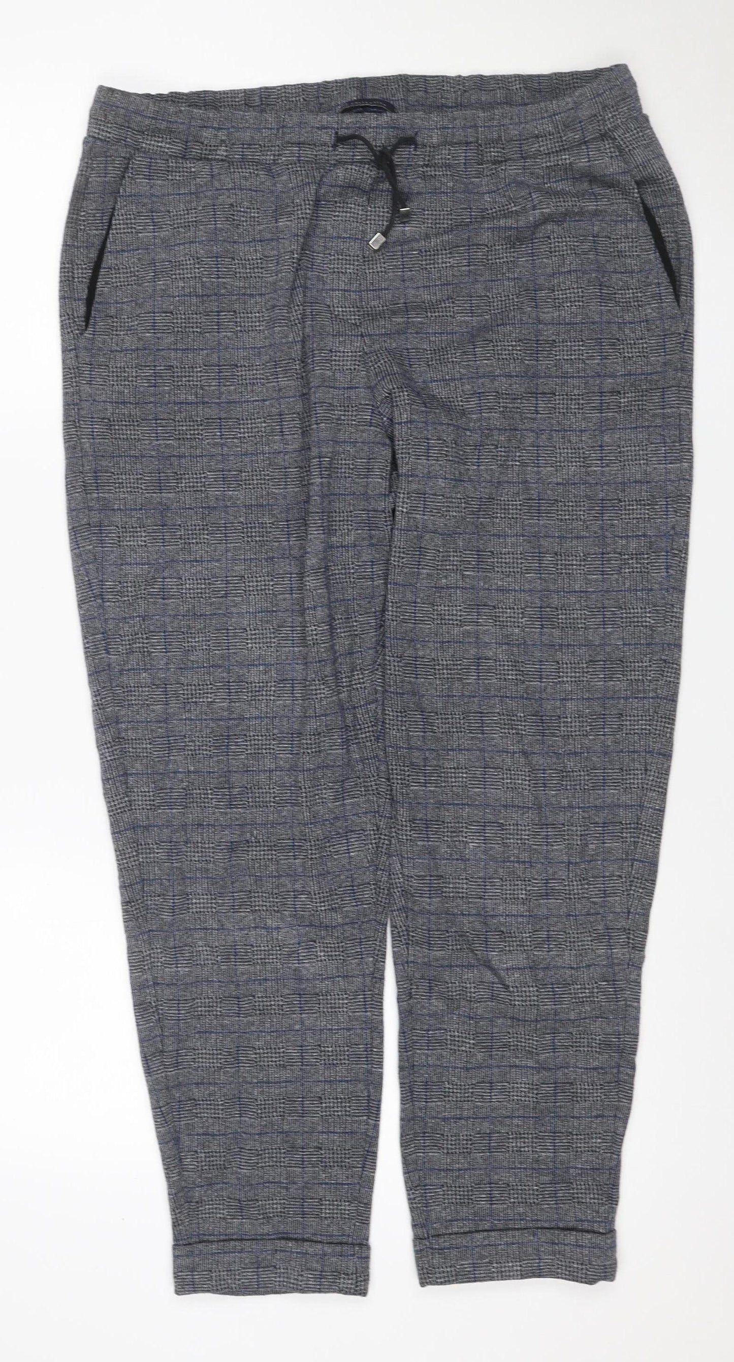 Marks & Spencer Men Grey Check Size 16 Jogger Trousers Drawstring
