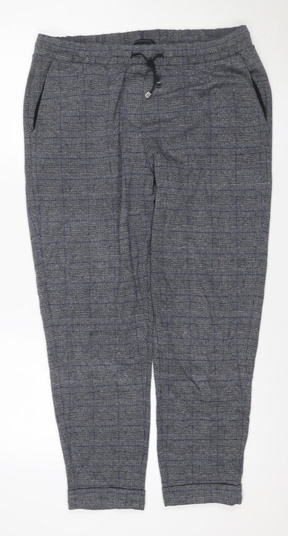 Marks & Spencer Men Grey Check Size 16 Jogger Trousers Drawstring