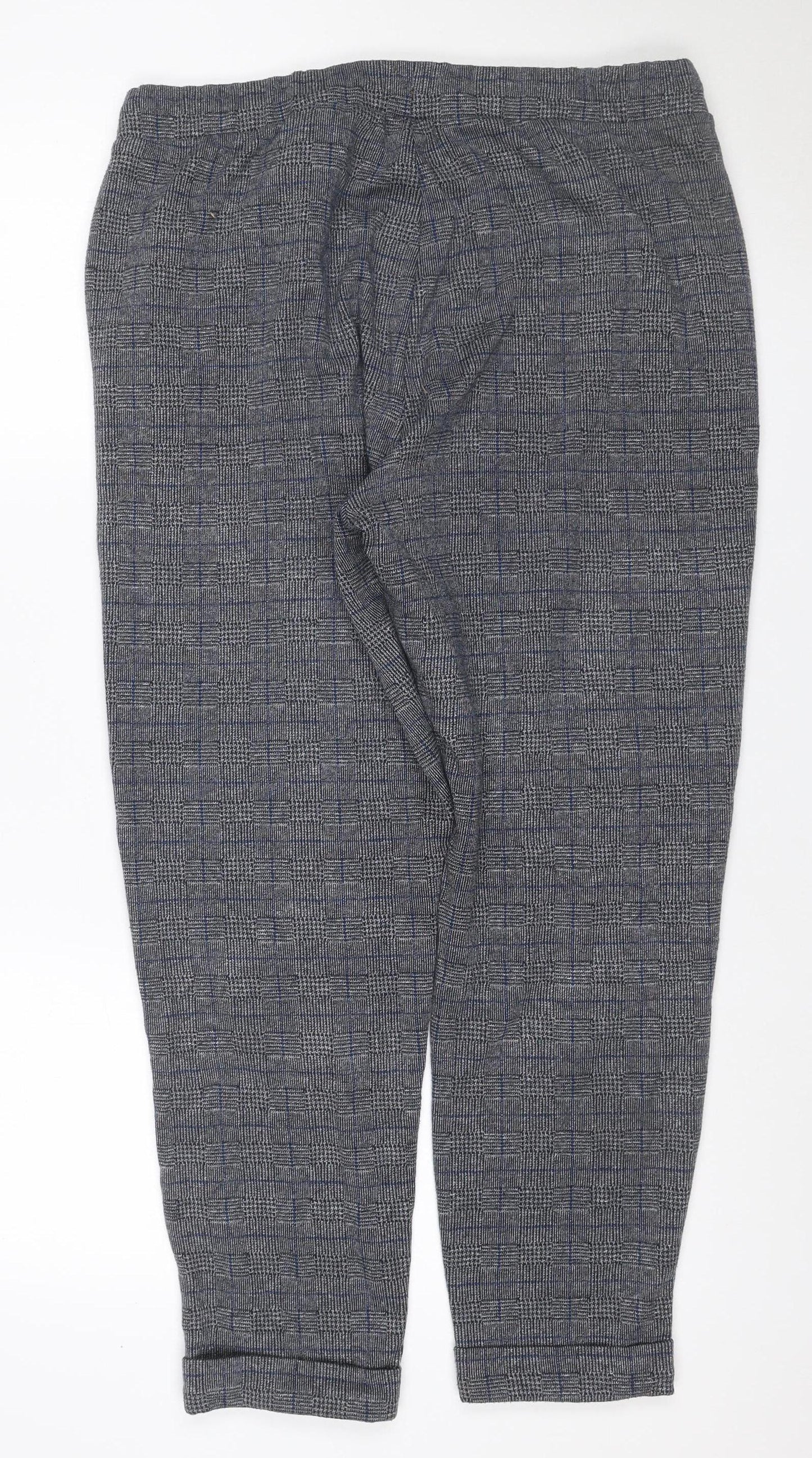 Marks & Spencer Men Grey Check Size 16 Jogger Trousers Drawstring