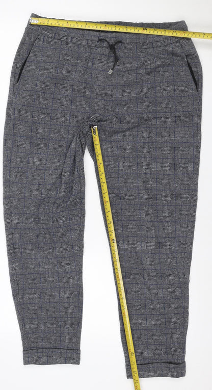 Marks & Spencer Men Grey Check Size 16 Jogger Trousers Drawstring