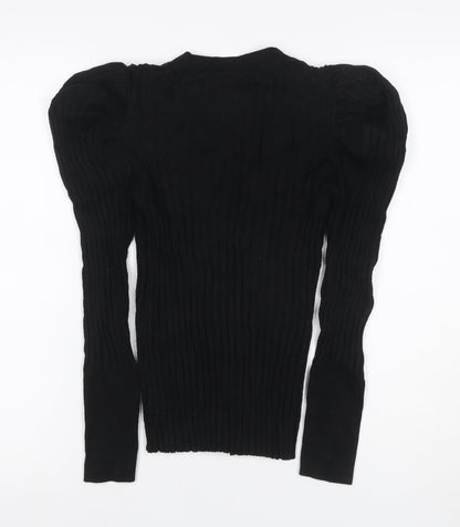 Quiz Women Black S Cable Knit Gold Button V-Neck Cardigan
