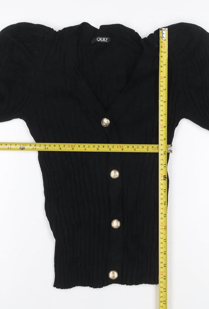Quiz Women Black S Cable Knit Gold Button V-Neck Cardigan