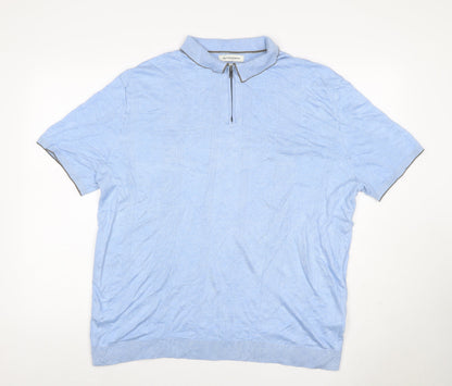 Autograph Men's Blue 2XL Short Sleeve 1/4 Zip Textured Knit Polo