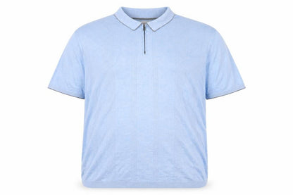 Front view of Autograph Men's Blue 2XL Short Sleeve 1/4 Zip Textured Knit Polo