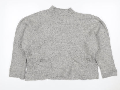 White Stuff Women’s Grey Wool Silk Mock Neck Pocket Jumper UK 16