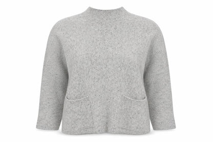 White Stuff Women’s Grey Wool Silk Mock Neck Pocket Jumper UK 16