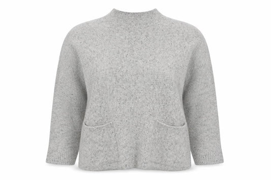 White Stuff Women’s Grey Wool Silk Mock Neck Pocket Jumper UK 16