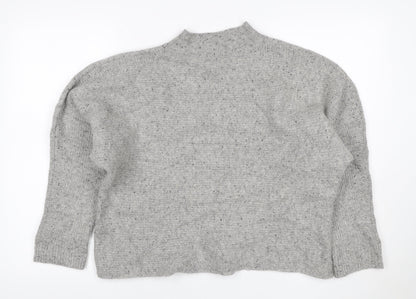 White Stuff Women’s Grey Wool Silk Mock Neck Pocket Jumper UK 16