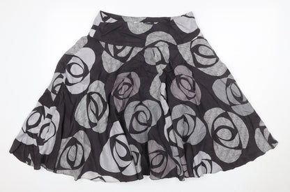 Phase Eight Women Black Grey Silk Floral A-Line Skirt UK 12 Lined