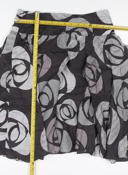 Phase Eight Women Black Grey Silk Floral A-Line Skirt UK 12 Lined