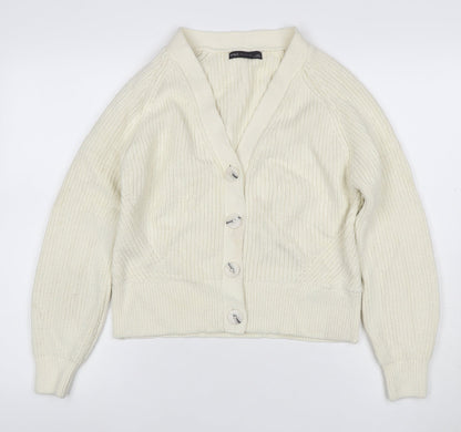 Marks and Spencer Women Ivory UK 14 Chunky Knit V-Neck Cardigan