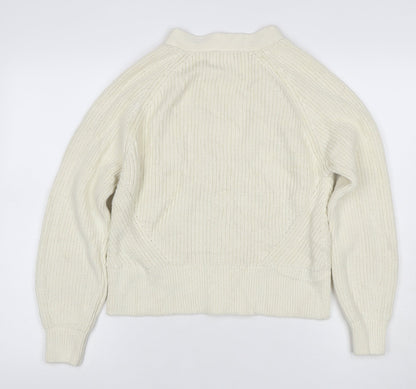 Marks and Spencer Women Ivory UK 14 Chunky Knit V-Neck Cardigan