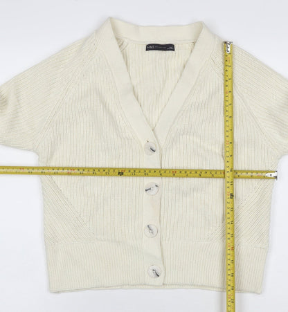 Marks and Spencer Women Ivory UK 14 Chunky Knit V-Neck Cardigan