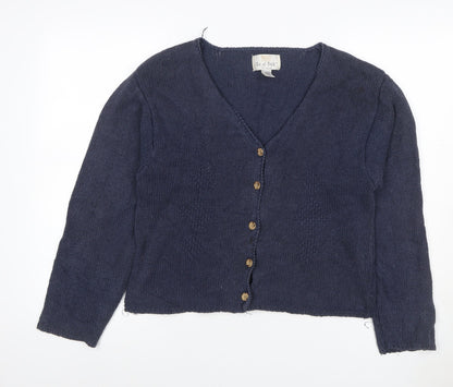 Art of Silk Women’s Blue M Silk Cotton V-Neck Button Cardigan