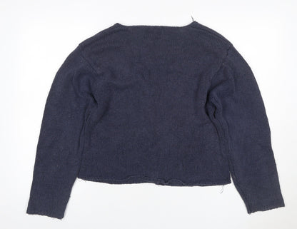 Art of Silk Women’s Blue M Silk Cotton V-Neck Button Cardigan
