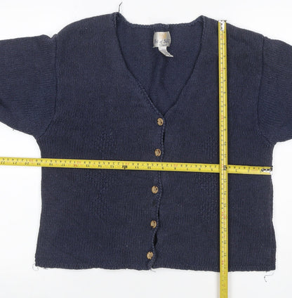 Art of Silk Women’s Blue M Silk Cotton V-Neck Button Cardigan