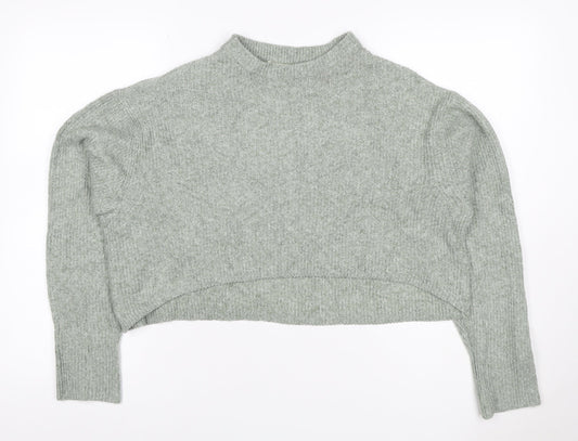 Pull&Bear Women’s Green M Mock Neck Knit Pullover Jumper